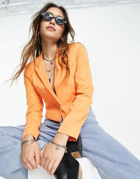 cropped tailored blazer in orange