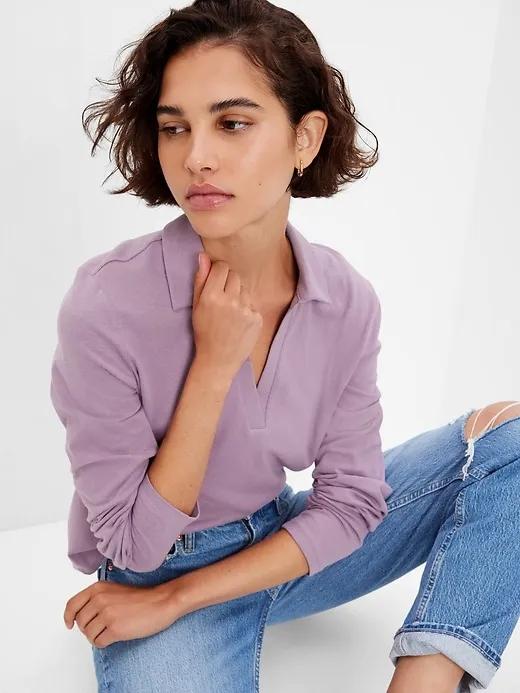 Cropped V-Neck Polo Shirt