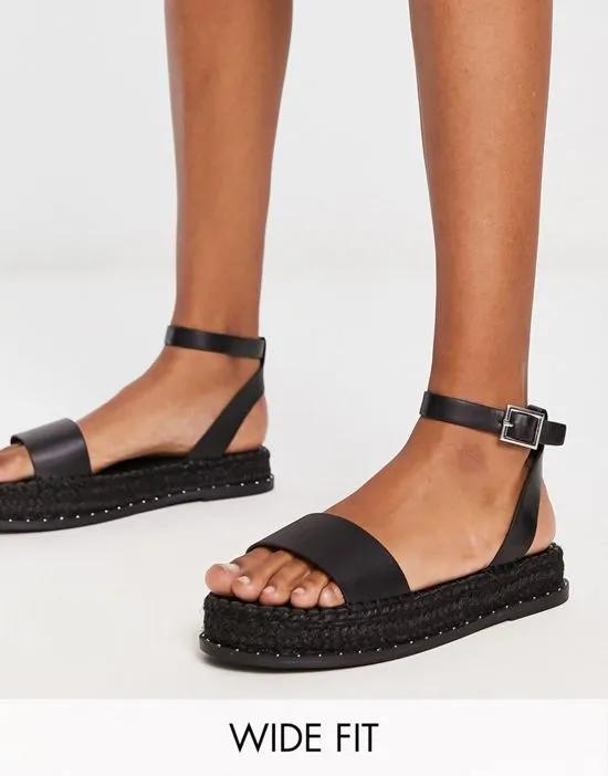 cross strap flatform espadrille sandals in black