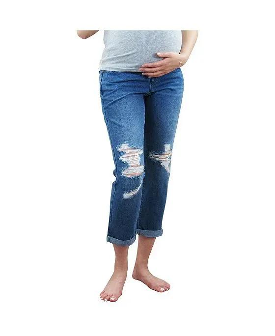 Cuffed Destructed Straight Leg Maternity Jean