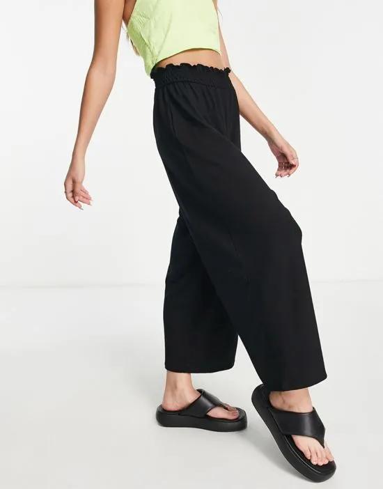 culotte pants with shirred waist in black