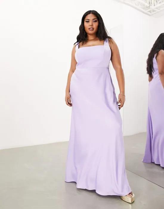 Curve satin square neck maxi dress in lilac