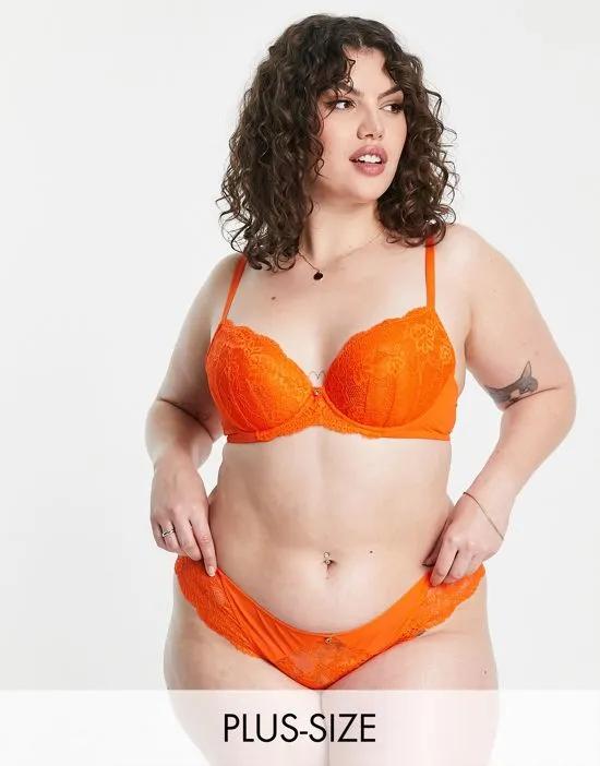 Curve Sexy Lace Planet nylon blend brazilian brief in orange - ORANGE