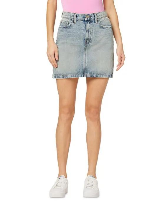 Curved Hem Denim Mini Skirt in Sterling