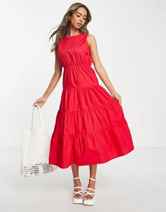 cut-out back midi dress in red