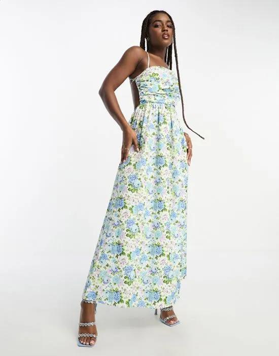 cut-out detail asymmetric midaxi dress in vintage bloom floral