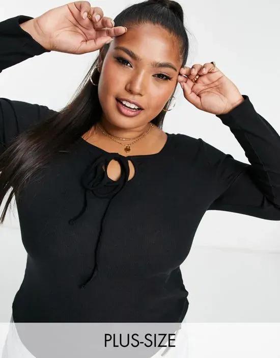 cut out detail halter long sleeve top in black