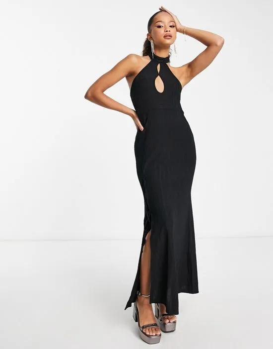cut-out halter maxi dress in black