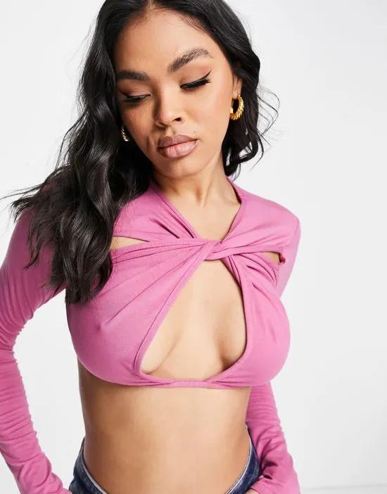 cut out long sleeve top in mauve