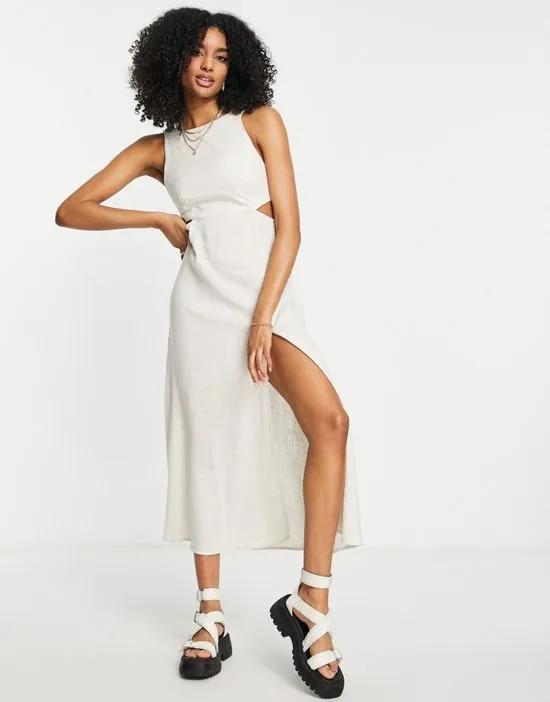 cut out midi sundress with splits in stone
