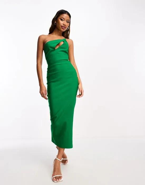cut out one shoulder midi dress in bright green
