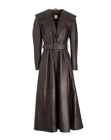 Dark brown Leather Coat LEATHER FULL-SKIRT TRENCH COAT

