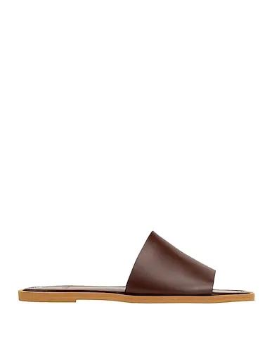 Dark brown Leather Sandals LEATHER SQUARE TOE SLIDE
