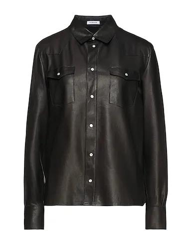 Dark brown Leather Solid color shirts & blouses