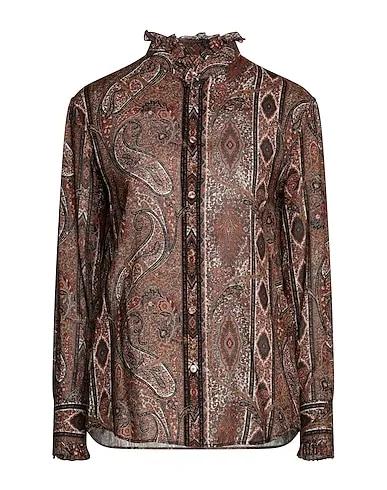 Dark brown Plain weave Patterned shirts & blouses