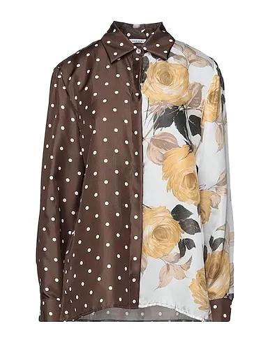 Dark brown Satin Patterned shirts & blouses