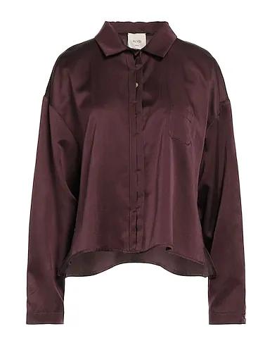 Dark brown Satin Solid color shirts & blouses