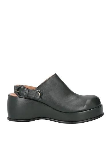 Dark green Leather Mules and clogs