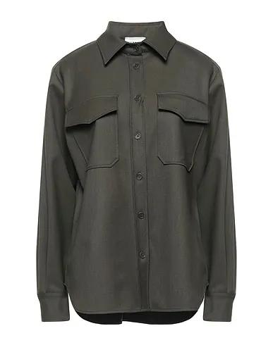 Dark green Plain weave Solid color shirts & blouses