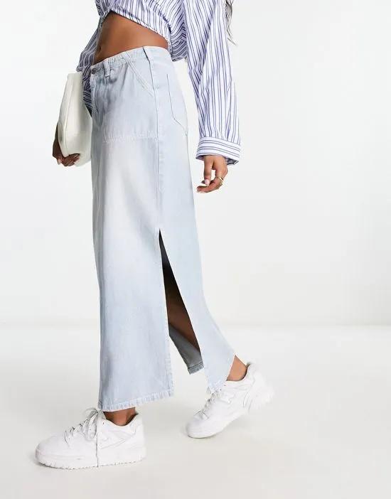 denim cargo maxi skirt in bleach