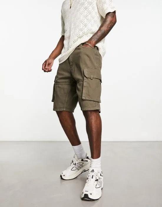 denim cargo pocket shorts in brown