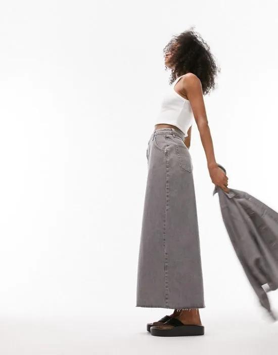 denim maxi skirt in gray