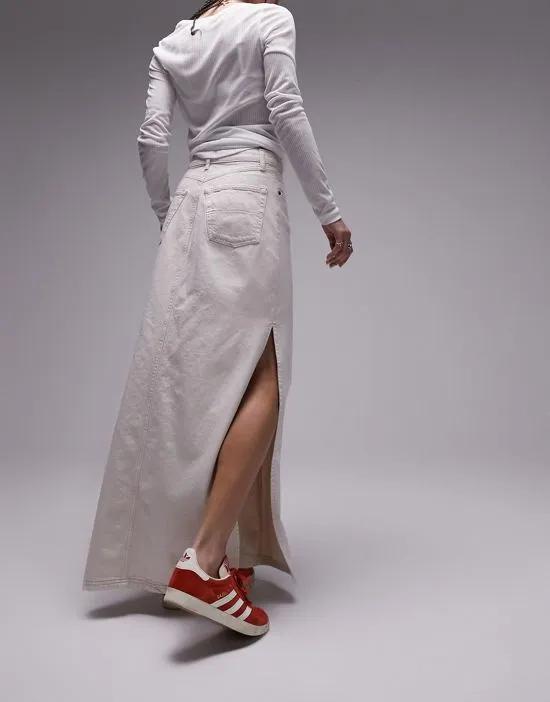 denim maxi skirt in off white