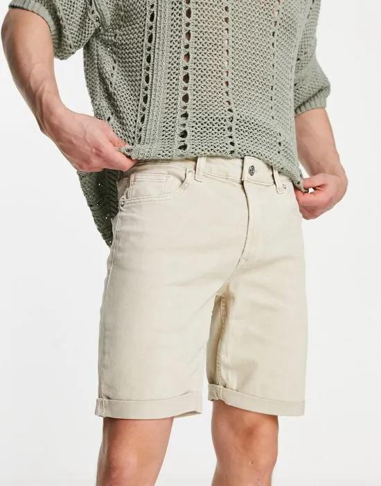 denim roll up shorts in beige