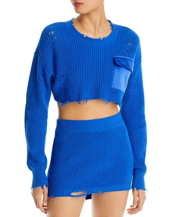 Devin Distressed Cropped Cotton Sweater