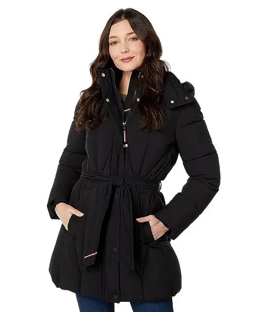 Diamond Quilt Belted Hooded Coat