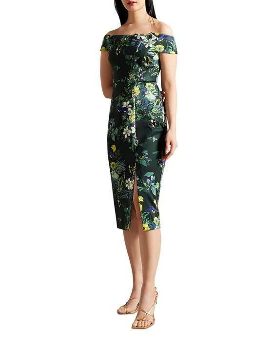 Divena Bardot Floral Bodycon Dress