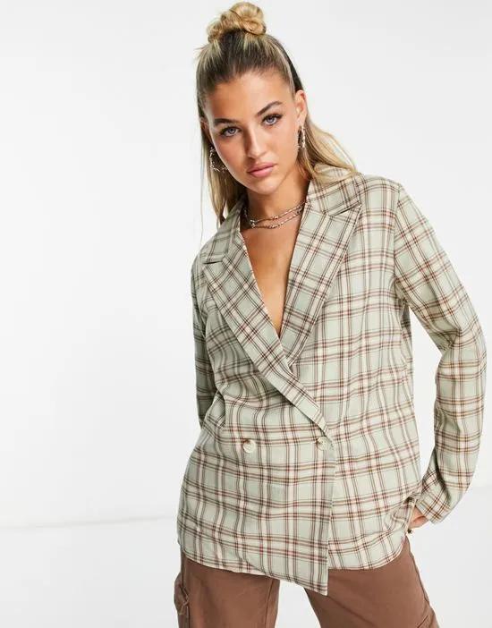 double breasted blazer in sage plaid - part of a set