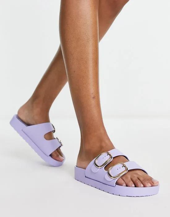 double buckle footbed sandals in lilac