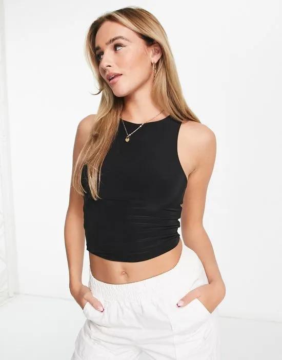double layer racer tank top in black