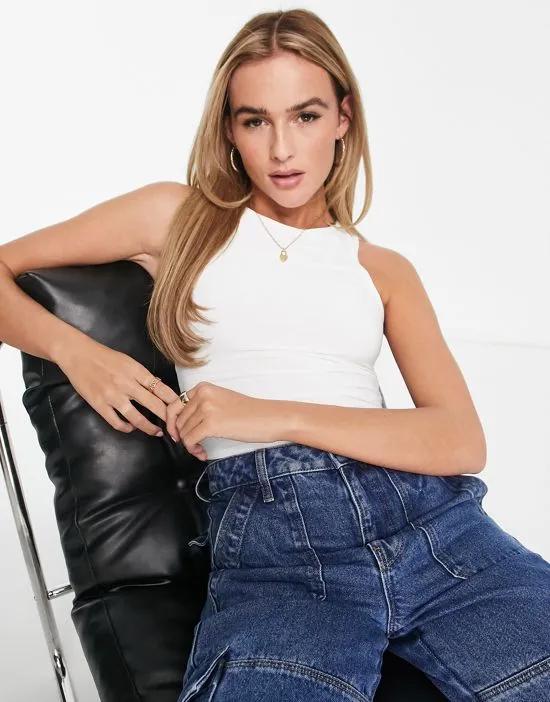 double layer racer tank top in white