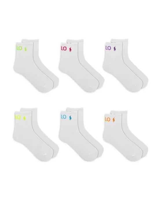 Double Logo Quarter Socks, Pack of 6
