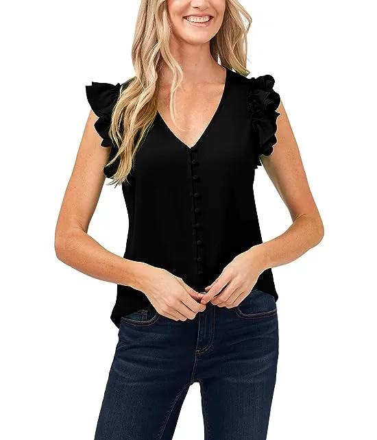 Double Ruffle Button Front Blouse