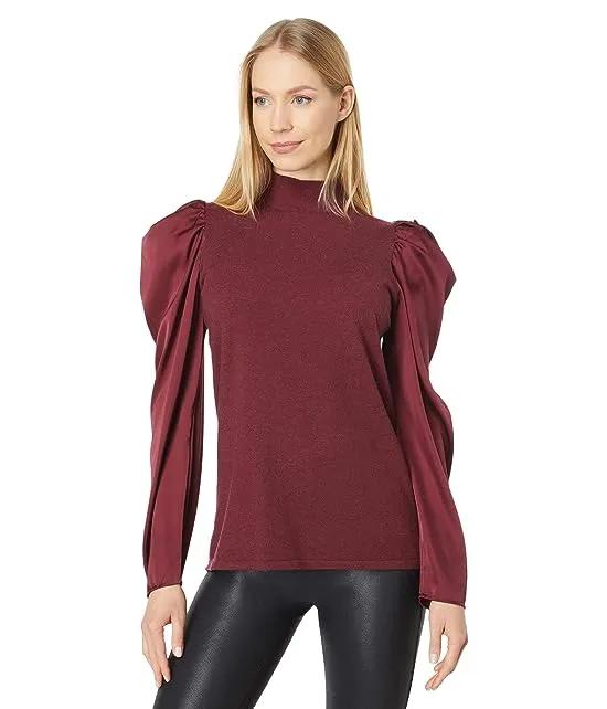 Draped Long Sleeve Mock Neck Pullover Sweater
