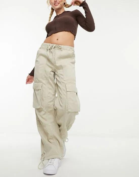 drawstring cargo pants in sand