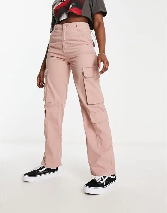 drawstring waist cargo pants in dusty pink