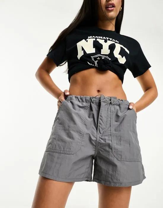 drawstring waist nylon short in gray