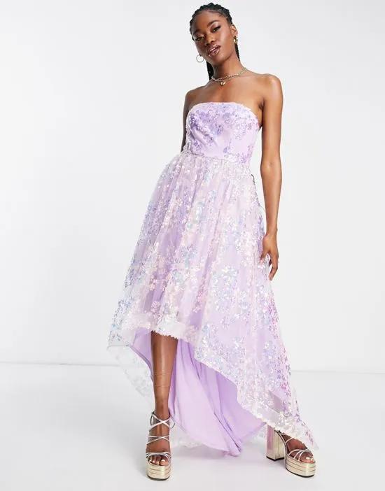 dress with high low hem in lilac