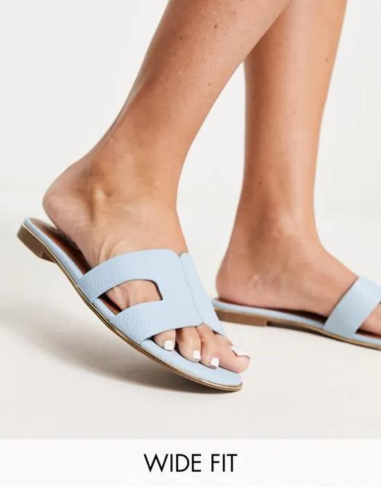 Dune London Wide Fit loopy slip on flat sandals in ice blue