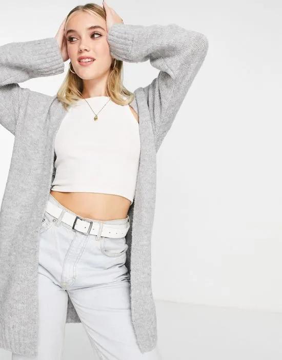 edge to edge midi cardigan in gray