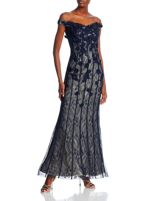 Embellished Lace Off-the-Shoulder Gown - 100% Exclusive