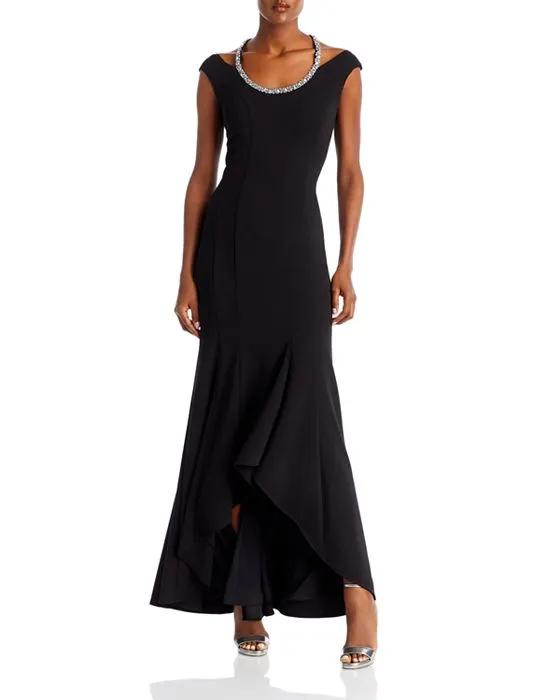 Embellished Neck Cutout Scuba Gown - 100% Exclusive