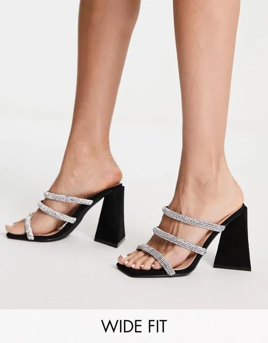 embellished strap heel sandals in black