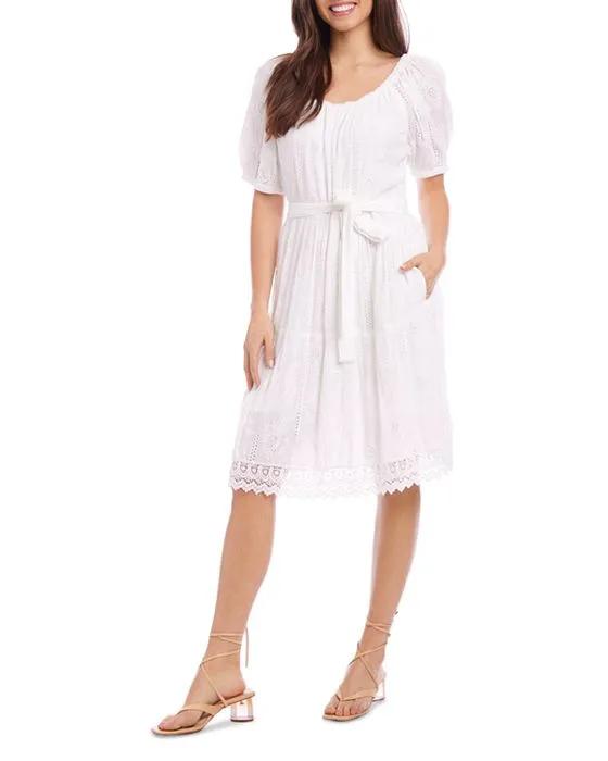 Embroidered Eyelet Puff Sleeve Dress