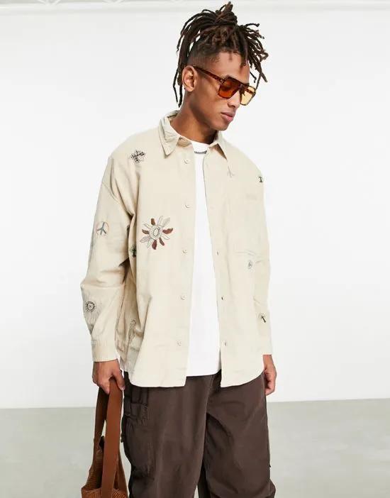 embroidered overshirt in ecru