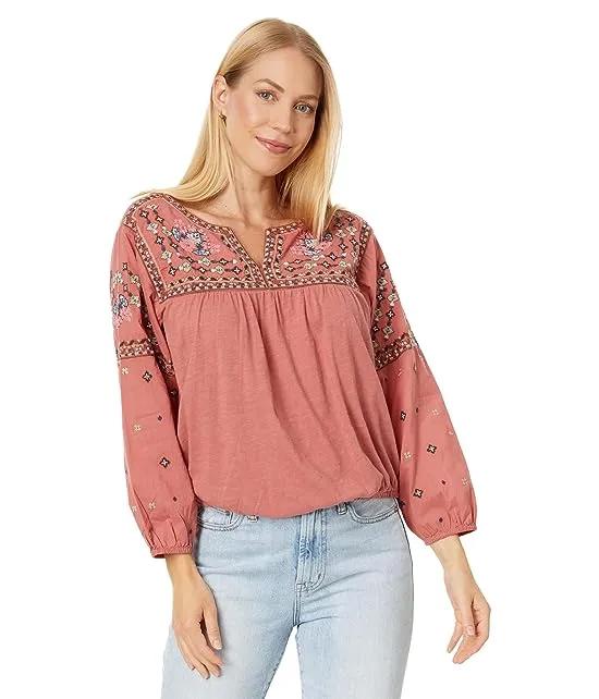 Embroidered Peasant Bubble Hem Top